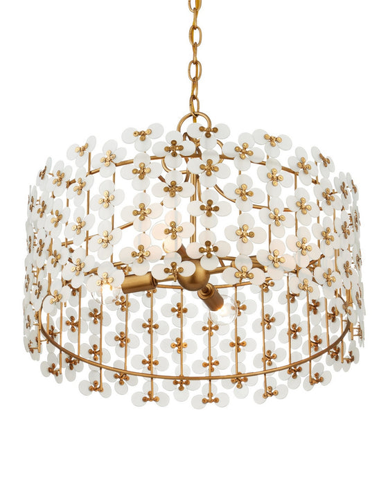 Currey and Company - 9000-1332 - Four Light Pendant - Spring Flower - Frosted/Brass