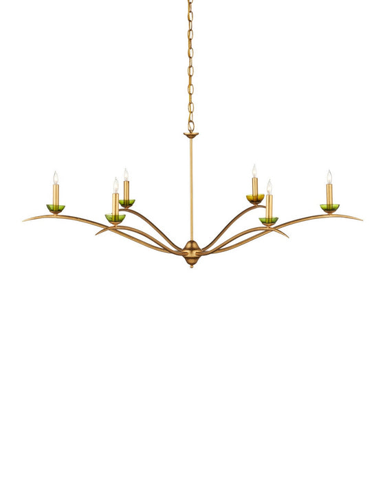Currey and Company - 9000-1338 - Six Light Chandelier - Flannery - Contemporary Gold Leaf/Contemporary Gold/Green