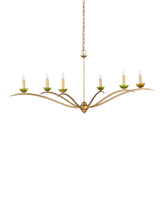 Currey and Company - 9000-1338 - Six Light Chandelier - Flannery - Contemporary Gold Leaf/Contemporary Gold/Green