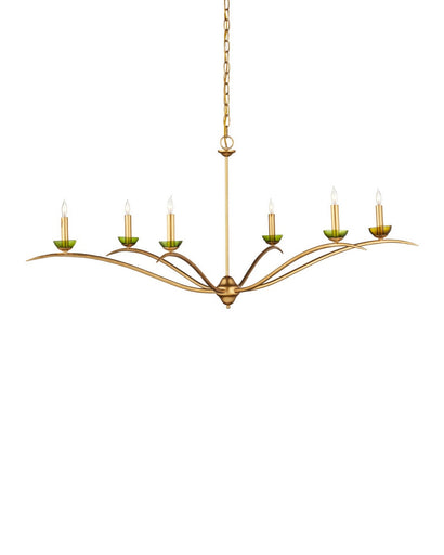 Flannery Six Light Chandelier Contemporary Gold Leaf/Contemporary Gold/Green
