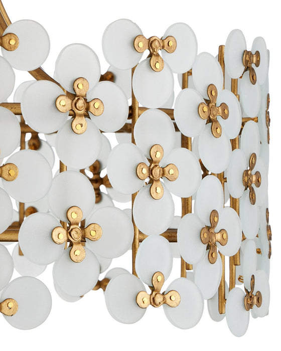 Currey and Company - 9000-1345 - One Light Semi-Flush Mount - Spring Flower - Frosted/Glossy White/Brass