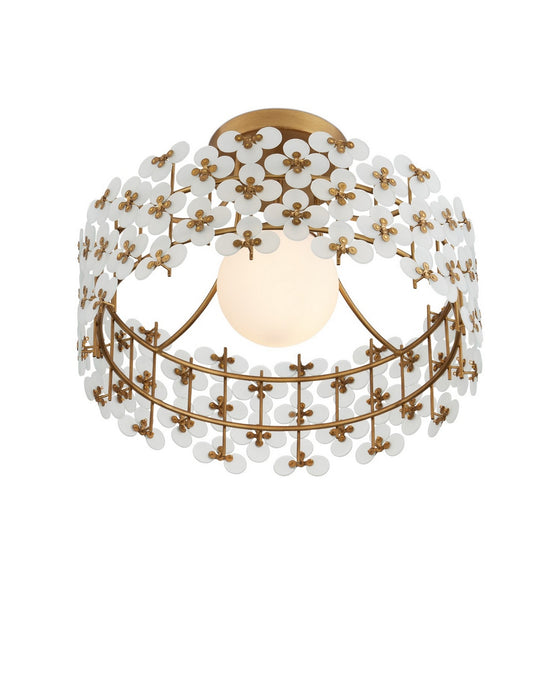 Currey and Company - 9000-1345 - One Light Semi-Flush Mount - Spring Flower - Frosted/Glossy White/Brass