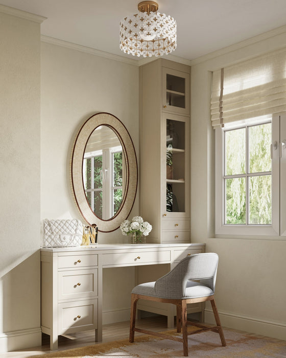 Currey and Company - 9000-1345 - One Light Semi-Flush Mount - Spring Flower - Frosted/Glossy White/Brass