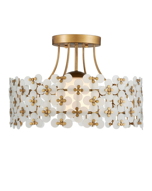 Currey and Company - 9000-1345 - One Light Semi-Flush Mount - Spring Flower - Frosted/Glossy White/Brass
