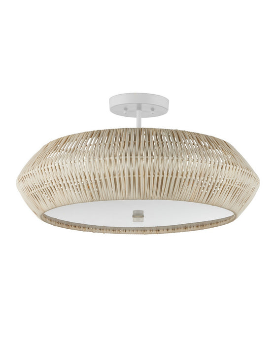 Currey and Company - 9000-1346 - Three Light Semi-Flush Mount - Antibes - Bleached Natural/Snow White/White