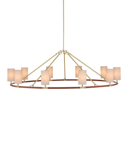 Ellerston Ten Light Chandelier Saddle Brown/Brushed Brass
