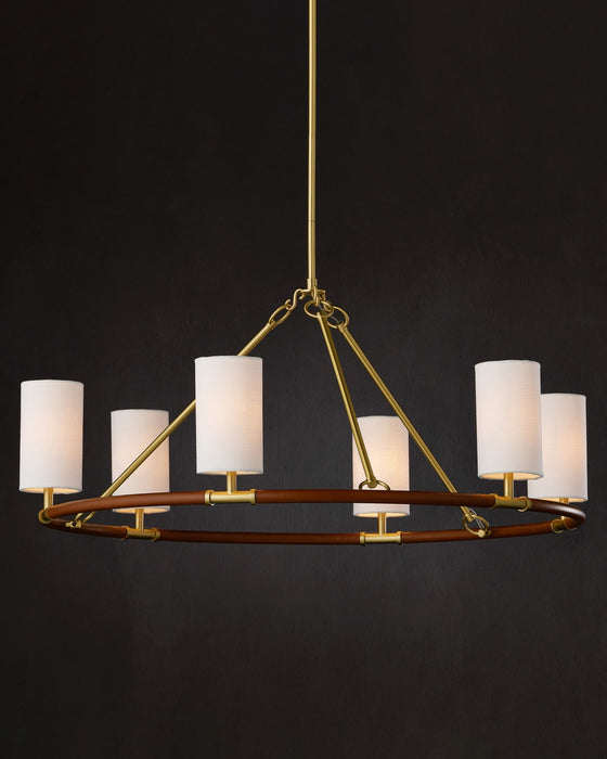 Currey and Company - 9000-1351 - Six Light Chandelier - Ellerston - Saddle Brown/Brushed Brass