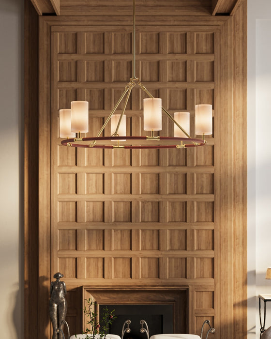 Currey and Company - 9000-1351 - Six Light Chandelier - Ellerston - Saddle Brown/Brushed Brass