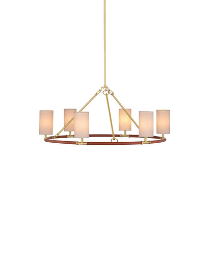 Ellerston Six Light Chandelier Saddle Brown/Brushed Brass