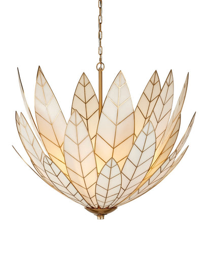 Lamina Three Light Chandelier Antique Brass/Off-White