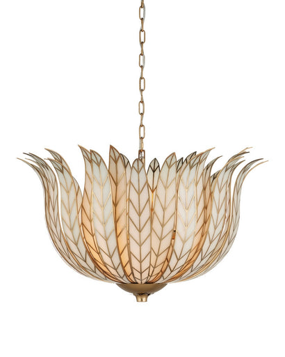 Lamina Three Light Chandelier Antique Brass/Off-White