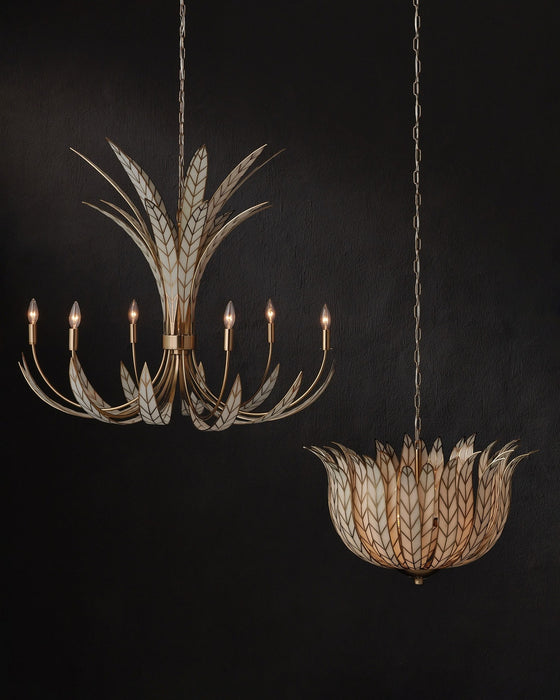 Currey and Company - 9000-1357 - Six Light Chandelier - Foliatura - Antique Brass/Off-White