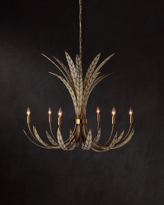 Currey and Company - 9000-1357 - Six Light Chandelier - Foliatura - Antique Brass/Off-White