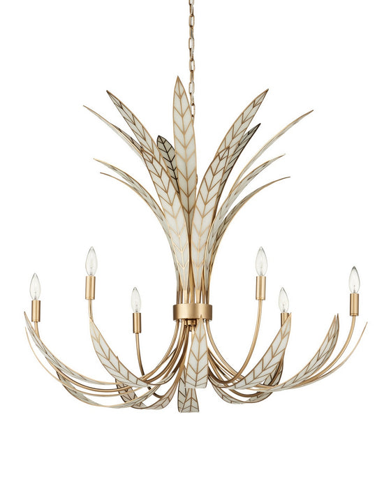 Currey and Company - 9000-1357 - Six Light Chandelier - Foliatura - Antique Brass/Off-White