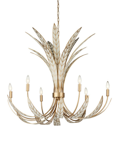 Foliatura Six Light Chandelier Antique Brass/Off-White