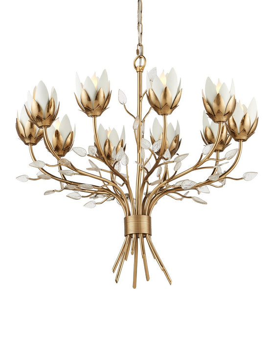 Currey and Company - 9000-1359 - Ten Light Chandelier - Star Magnolia - Antique Brass/White/Clear