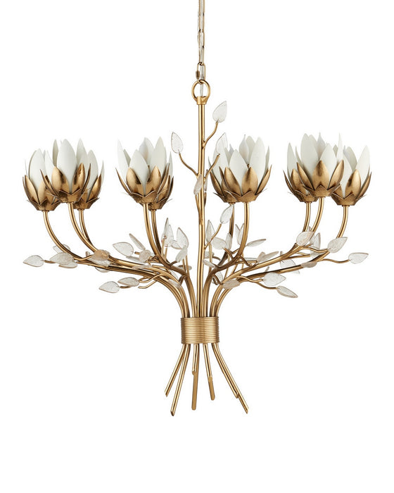 Currey and Company - 9000-1359 - Ten Light Chandelier - Star Magnolia - Antique Brass/White/Clear