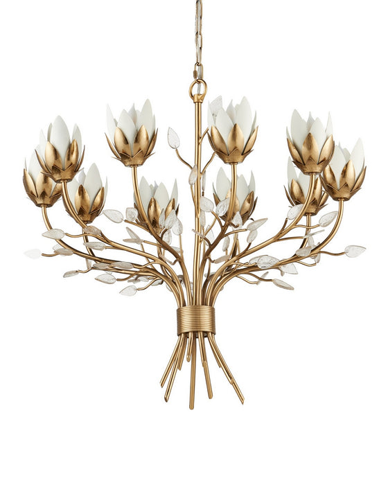 Currey and Company - 9000-1359 - Ten Light Chandelier - Star Magnolia - Antique Brass/White/Clear