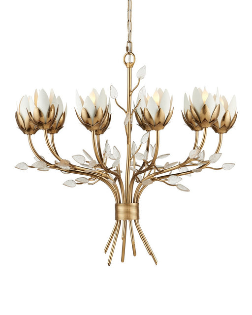 Currey and Company - 9000-1359 - Ten Light Chandelier - Star Magnolia - Antique Brass/White/Clear
