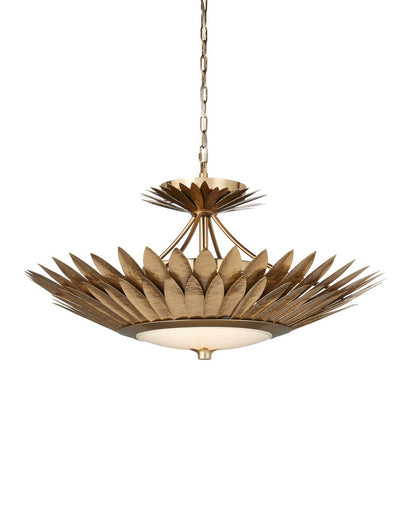 Plumage LED Semi-Flush Mount Antique Brass/White