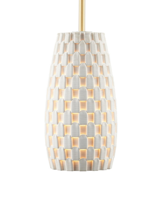 Currey and Company - 9000-1370 - One Light Pendant - Tessitura - White/Brass