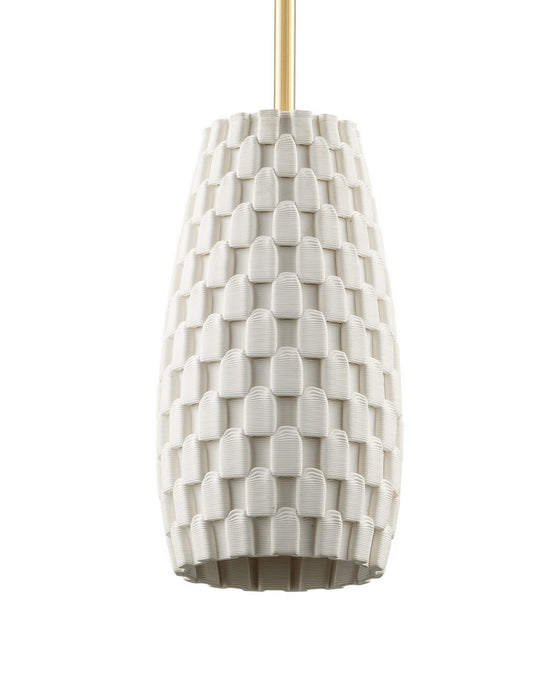 Currey and Company - 9000-1370 - One Light Pendant - Tessitura - White/Brass