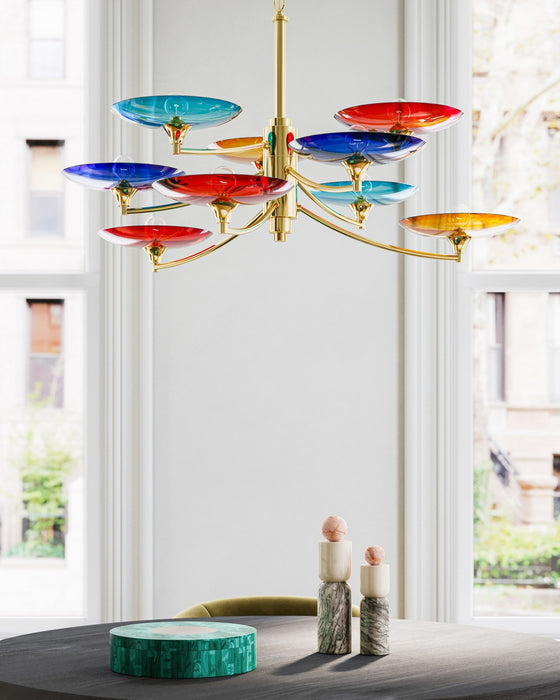 Currey and Company - 9000-1374 - Nine Light Chandelier - Veneto - Blue/Yellow/Red/Polished Brass