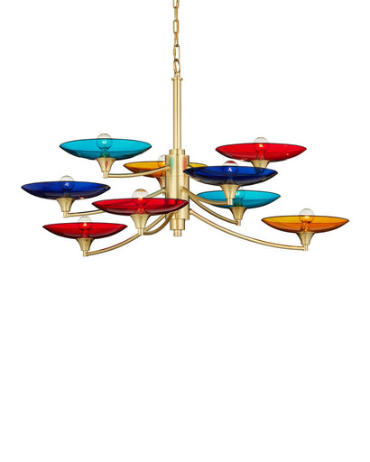 Veneto Nine Light Chandelier Blue/Yellow/Red/Polished Brass