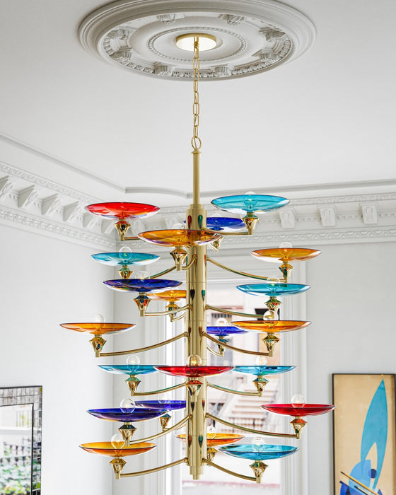 Currey and Company - 9000-1375 - 21 Light Chandelier - Veneto - Blue/Yellow/Red/Polished Brass