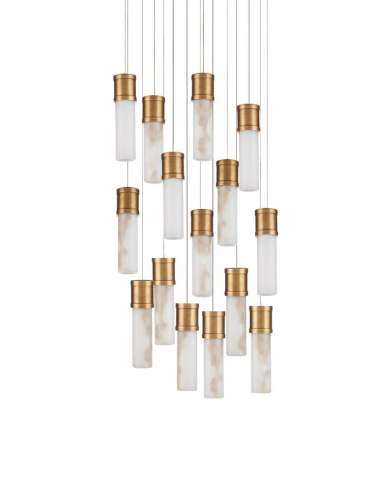 Currey and Company - 9000-1382 - 15 Light Pendant - Cannula - Vintage Brass/White/Silver