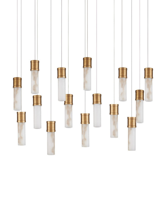 Currey and Company - 9000-1383 - 15 Light Pendant - Cannula - Vintage Brass/White/Silver