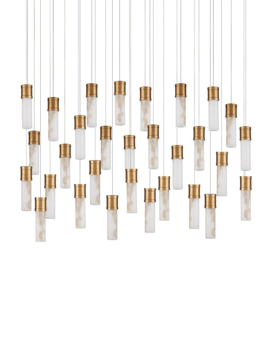 Currey and Company - 9000-1384 - 30 Light Pendant - Cannula - Vintage Brass/White/Silver