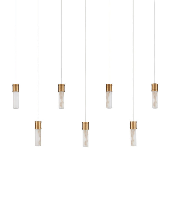 Currey and Company - 9000-1386 - Seven Light Pendant - Cannula - Vintage Brass/White/Silver