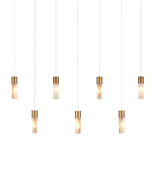 Currey and Company - 9000-1386 - Seven Light Pendant - Cannula - Vintage Brass/White/Silver