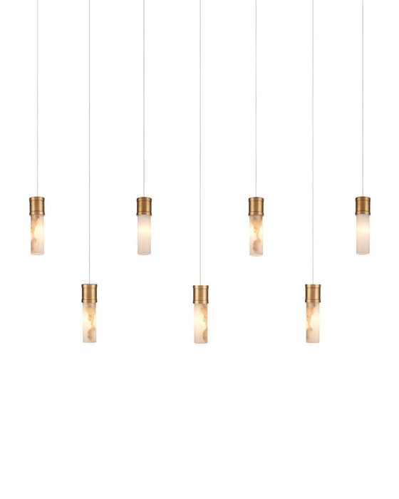 Currey and Company - 9000-1386 - Seven Light Pendant - Cannula - Vintage Brass/White/Silver