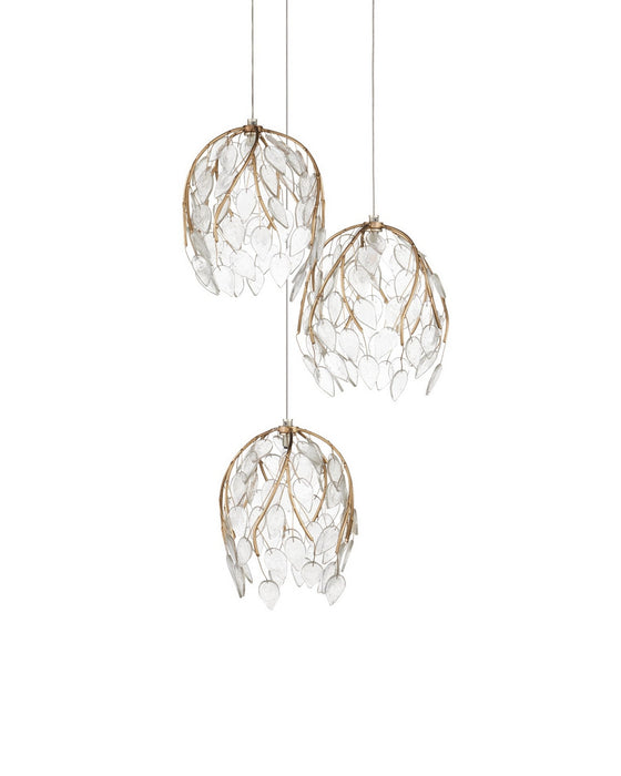 Currey and Company - 9000-1388 - Three Light Pendant - Banyan - Antique Brass/Clear/Silver