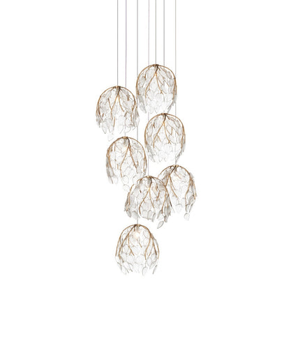 Banyan Seven Light Pendant Antique Brass/Clear/Silver
