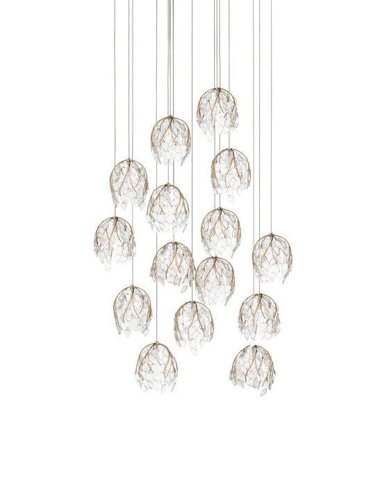 Currey and Company - 9000-1390 - 15 Light Pendant - Banyan - Antique Brass/Clear/Silver