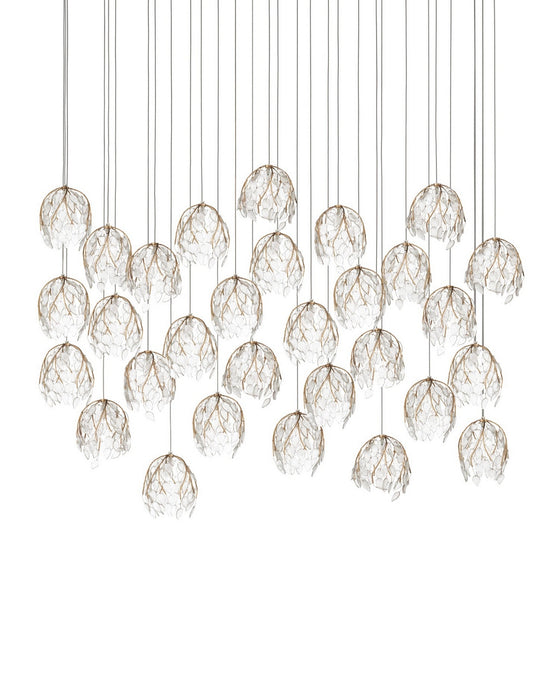 Currey and Company - 9000-1392 - 30 Light Pendant - Banyan - Antique Brass/Clear/Silver