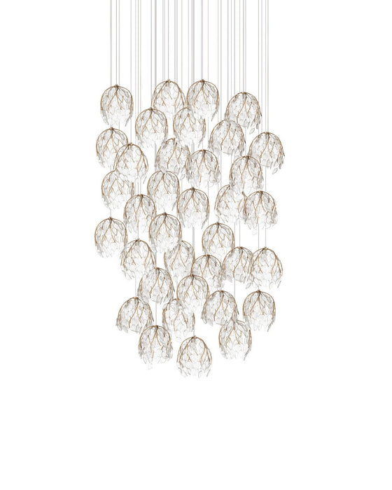 Currey and Company - 9000-1393 - 36 Light Pendant - Banyan - Antique Brass/Clear/Silver
