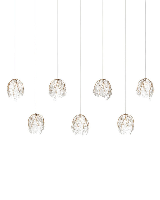 Currey and Company - 9000-1394 - Seven Light Pendant - Banyan - Antique Brass/Clear/Silver