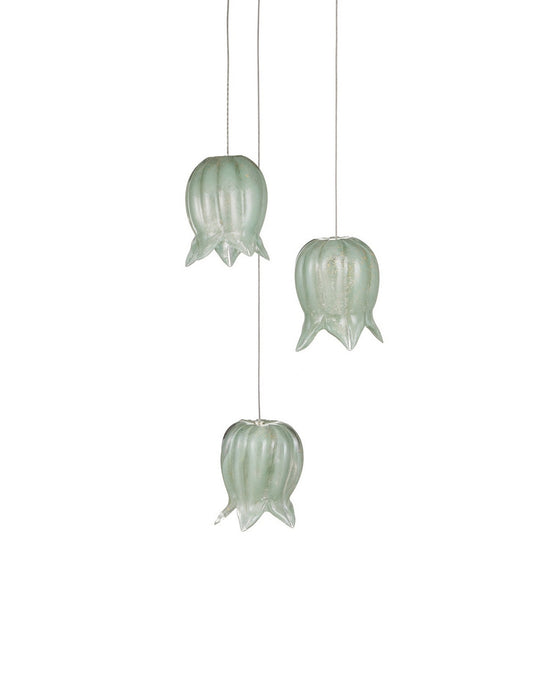 Currey and Company - 9000-1396 - Three Light Pendant - Polpo - Green/Silver