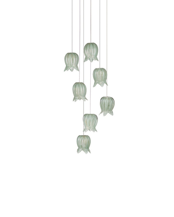 Currey and Company - 9000-1397 - Seven Light Pendant - Polpo - Green/Silver