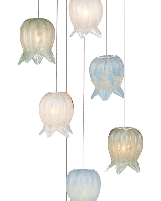 Currey and Company - 9000-1420 - Seven Light Pendant - Polpo - Blue/Green/White/Silver