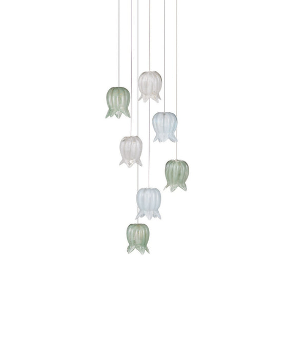 Currey and Company - 9000-1420 - Seven Light Pendant - Polpo - Blue/Green/White/Silver