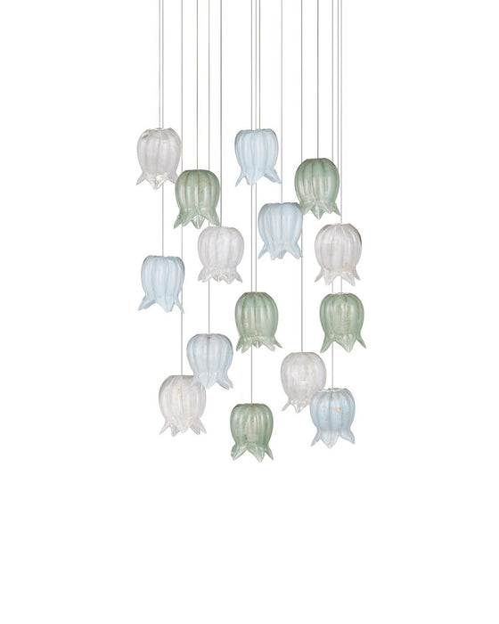 Currey and Company - 9000-1421 - 15 Light Pendant - Polpo - Blue/Green/White/Silver