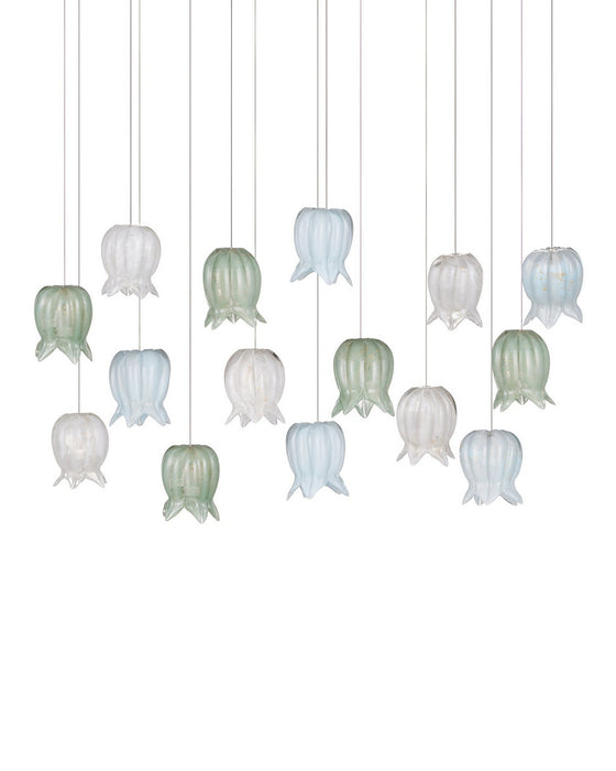 Currey and Company - 9000-1422 - 15 Light Pendant - Polpo - Blue/Green/White/Silver