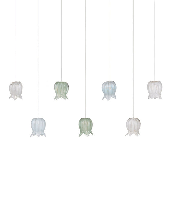 Currey and Company - 9000-1425 - Seven Light Pendant - Polpo - Blue/Green/White/Silver