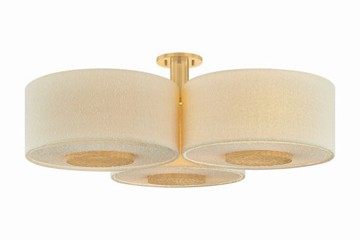 Miller Nine Light Flush Mount Aged Brass
