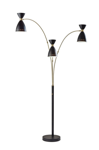 Oscar Three Light Floor Lamp Black W. Antique Brass